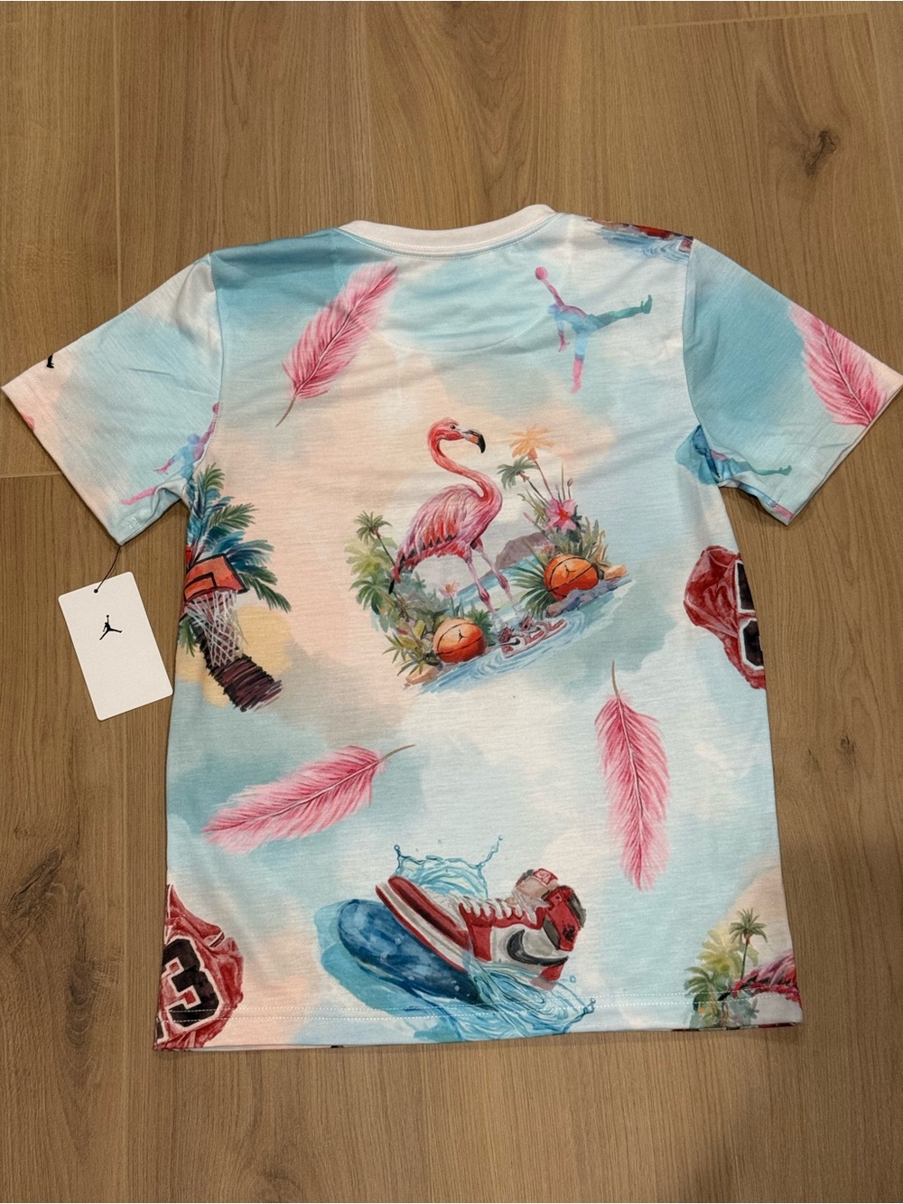 Jordan Kids Light Blue Tropical Graphic Tee with Pink & Red Accents - Picture 2 of 3